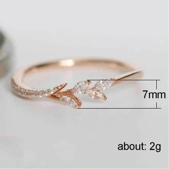 New Rose Gold Plated Leaf Diamond Ring - Picture 2 of 6